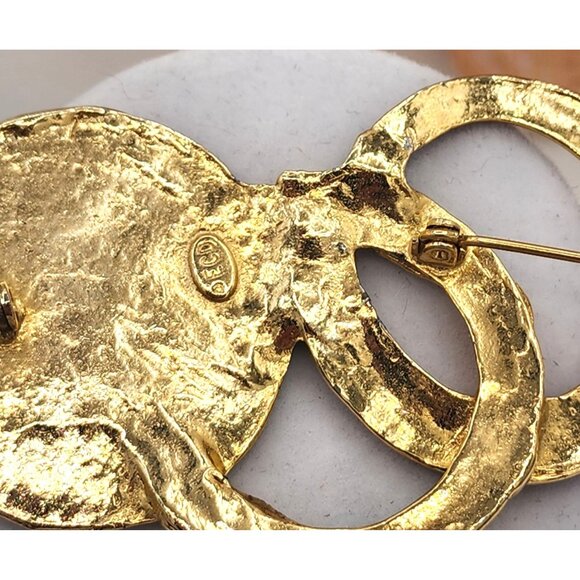 VTG ECD 90s Jewel Tones Circle Gold Tone Enamel Brooch Pin Abstract Detail Fall - Picture 3 of 4